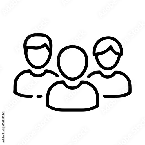 Diverse group of people icons standing together in simple line art  