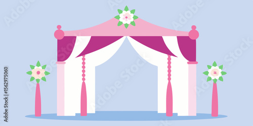 A vector illustration of a pink circus tent frame with vintage decoration, perfect for a child's room design