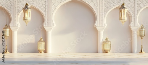 Empty Display, Islamic Arches, Lanterns,  Blank Background