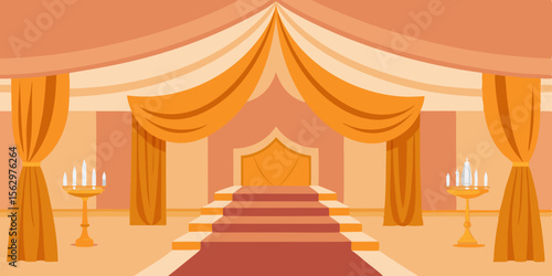 Velvet red carpet with gold curtains on luxury stairs, an exclusive entrance for celebrity success and movie premiere celebrations