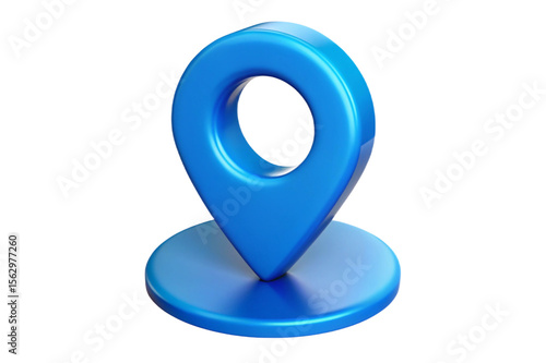 Shiny blue 3d map pin location marker icon isolated on transparent background