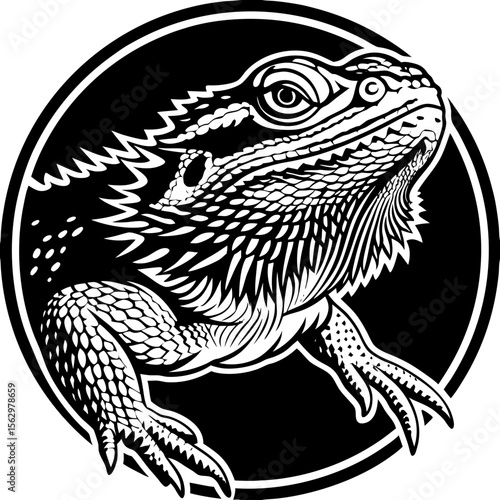 bearded dragon (linocut style)