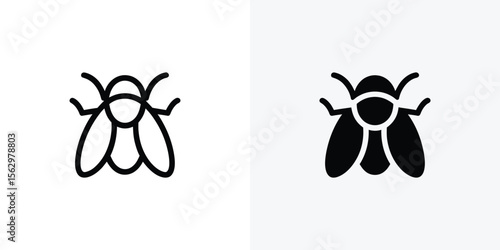 A minimalistic fly icon shows different line art styles over a white backdrop