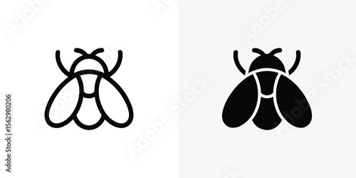 Black line icon representing a fly on a white background shows two variations