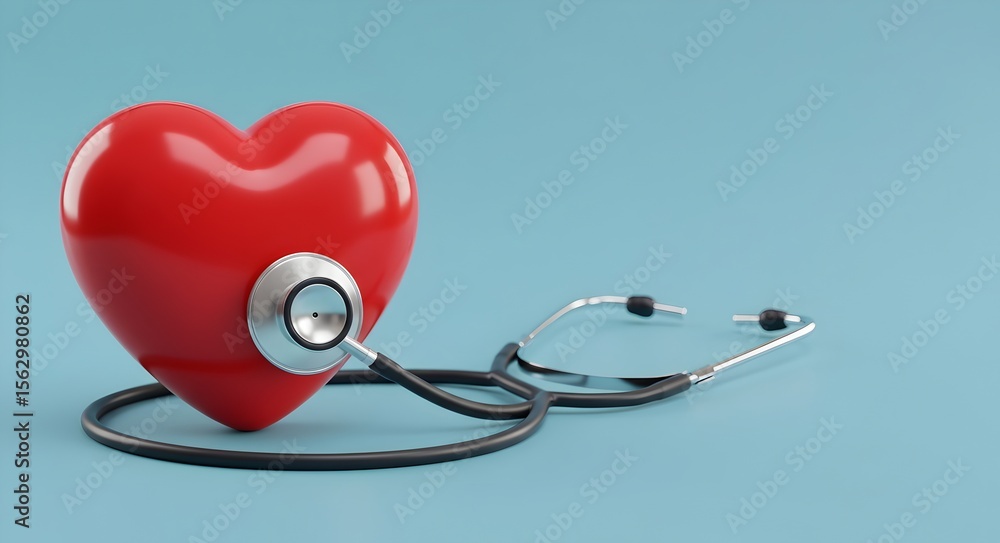 Stethoscope and Red Heart on Blue Background, Heart Health Checkup, hospital life insurance concept, world heart health day. doctor day Stethoscope and Red Heart on Blue Background, Heart Health Checkup, hospital life insurance concept, world heart health day. doctor day