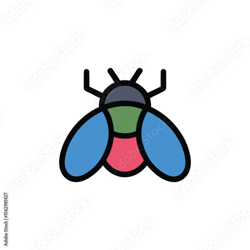 Colored fly is illustrated with bold outline on a transparent background clearly