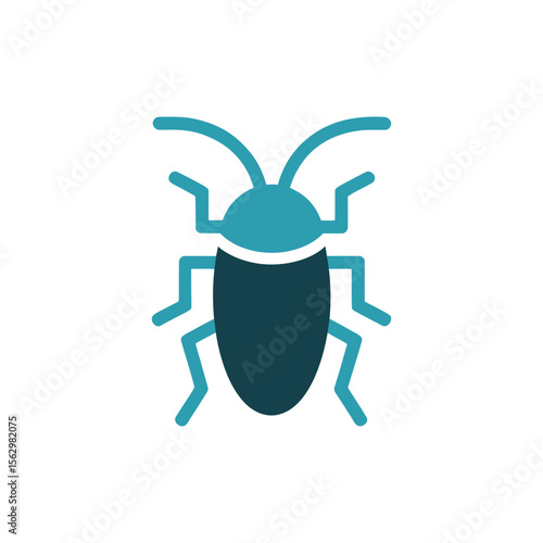 Flat teal cockroach presents simple silhouette on a white transparent background