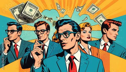 Retro Pop Art Business Success: Ambitious Professionals & Wealth