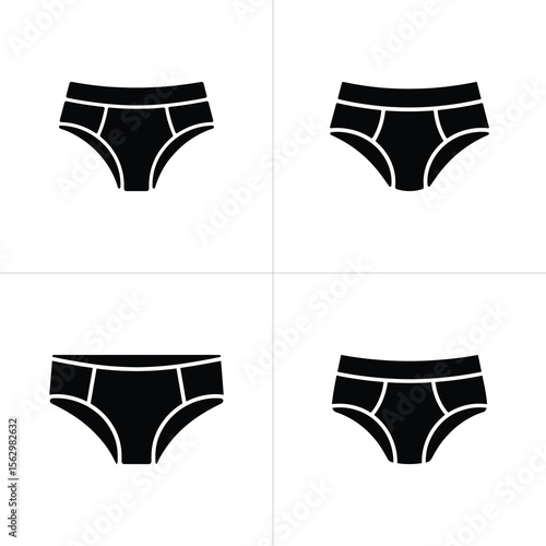 Four Black Underwear Panties Icons on a White Background in a Quadrant Layout