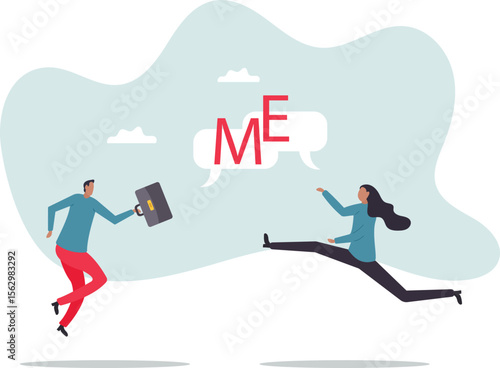 Selfish and ego make people argue for their right, overconfidence or narcissism fighting or conflict, greed or spoiled .character for design.