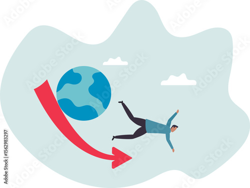 World economic recession, global financial crisis or international stock market crash, investment asset fall down,character for design.