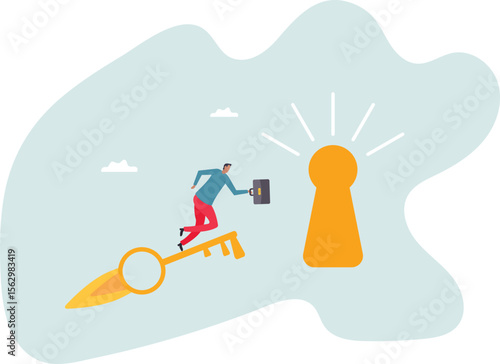 Discover key success, unlock secret creativity to achieve business target, leadership or motivation to find opportunity . character for design.
