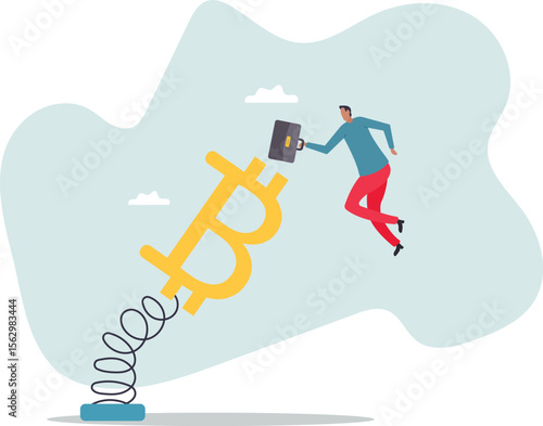 Bitcoin and cryptocurrency volatility, investment and speculation risk, price fluctuation and uncertainty, crypto value swing up and down,character for design.