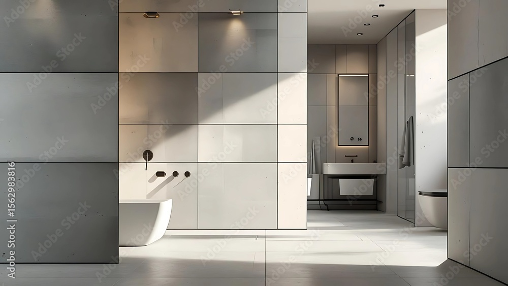 Fototapeta premium Modern kitchen and bathroom interior design in a contemporary home setting