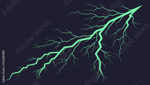 Striking blue lightning bolt flashes across the dark night sky, a powerful electric storm