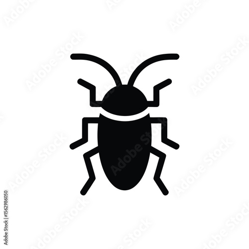 Isolated silhouette shows a black cockroach with its antennae on transparent background