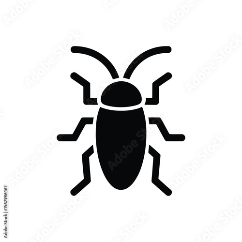 Minimalist black cockroach icon displays segmented legs and antennae on a transparent backdrop