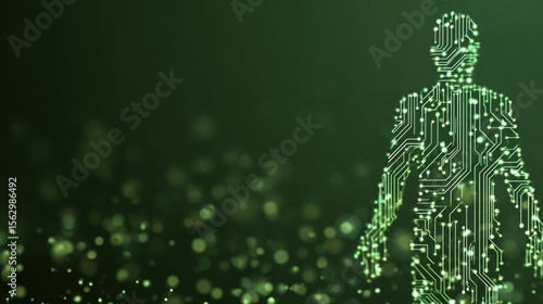 Person icon made of circuit lines, representing online presence