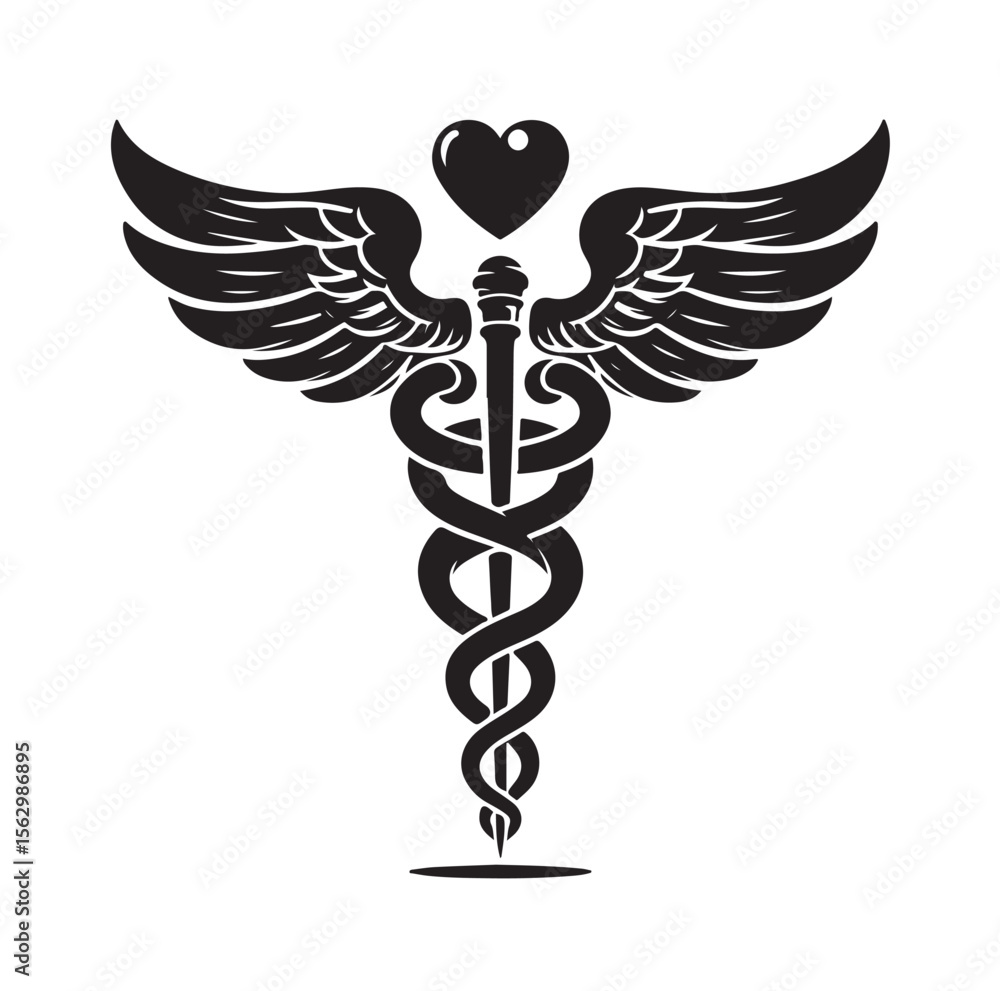 Caduceus health silhouette Vector Isolated Vector Illustration Medicine logo. Healthcare Caduceus health silhouette Vector Isolated Vector Illustration Medicine logo. Healthcare