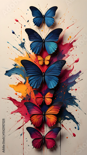 Butterfly resting on a colorful flower with floral nature background