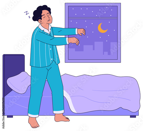 Obraz na plátně Sleepwalking at Night in Pajamas