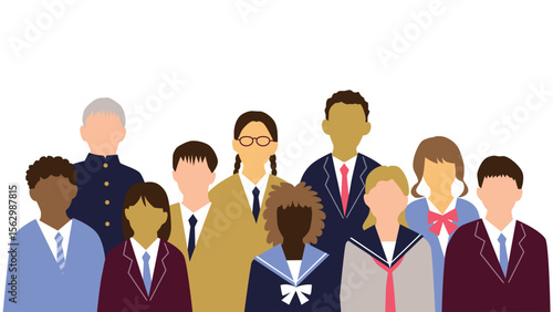 いろんな国の若者たち制服正面表情無10人