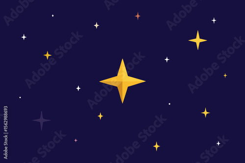 Here's a single sentence to describe the image:

Starry night sky illustration with a blue and gold winter holiday design