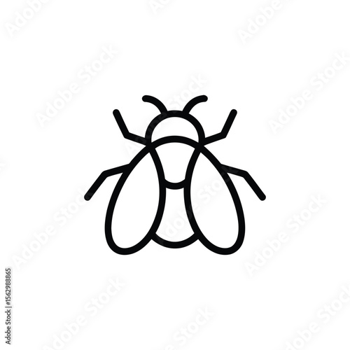 Simple fly icon with thick black outlines shows wings and antennae on white