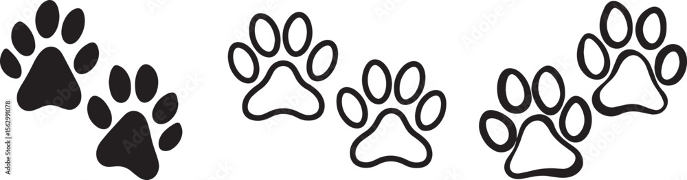 Obraz premium Animal Paw Print Vector Icon Set. Pet Footprint Outline and Solid Style Vector