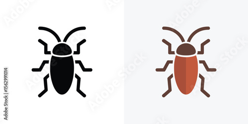 Two cockroach icons displaying a black silhouette and a brown colored version against white