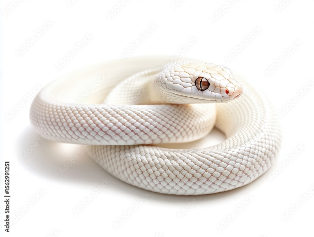 Fototapeta premium White snake coiled on a smooth surface in a bright setting
