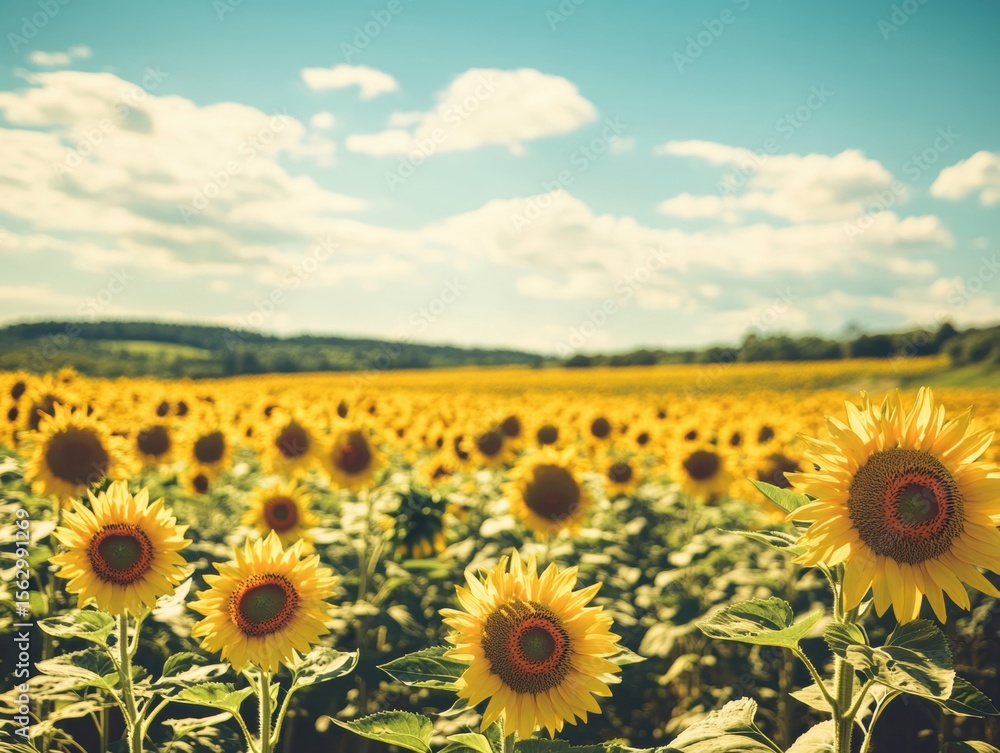 Obraz premium Sunflowers bloom under a clear sky in a vibrant field