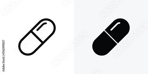 Two monochrome capsule symbols offer simplicity and are isolated against a clean, bright background