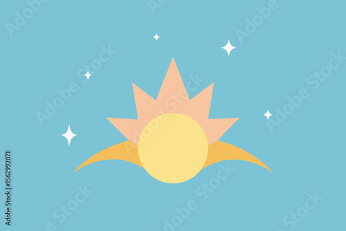A vector illustration of an autumn background with sun and leaves, a sunny symbol of the season's warm light and nature's design