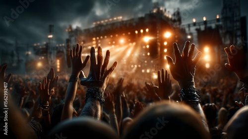 Dusk music festival friends celebrating open air crowd joy