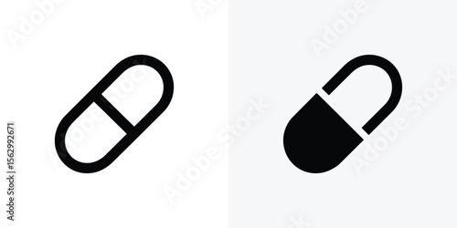 Two simplistic black capsule medicine symbols rest against a clean white background