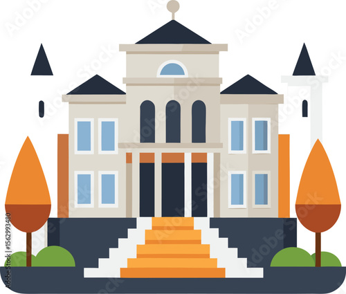Blue and White Modern Mansion Vector