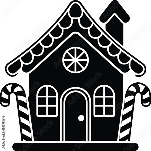 Gingerbread House Black Silhouette Vector