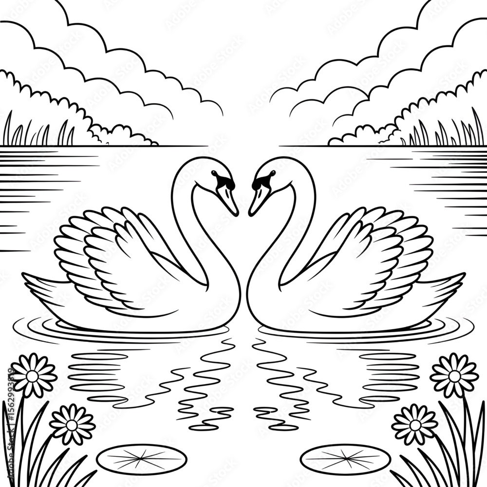 Fototapeta premium swans on the water in a river 