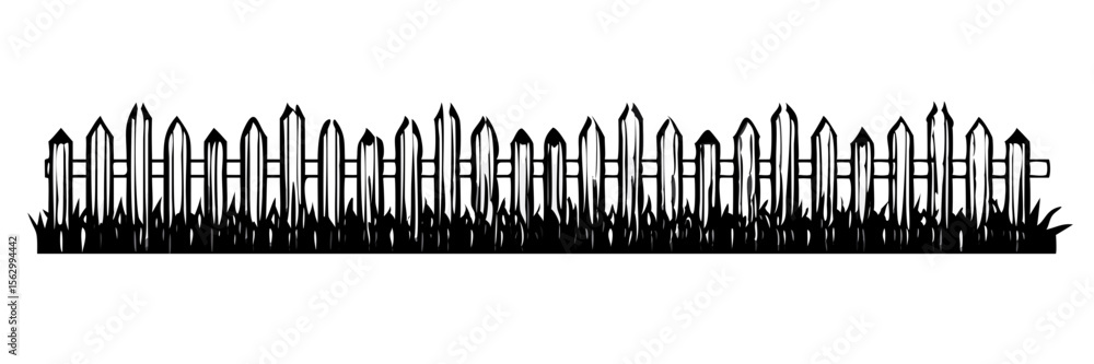 Wooden fence and grass vector illustration with drawing style, Wooden fence and grass vector illustration with drawing style,