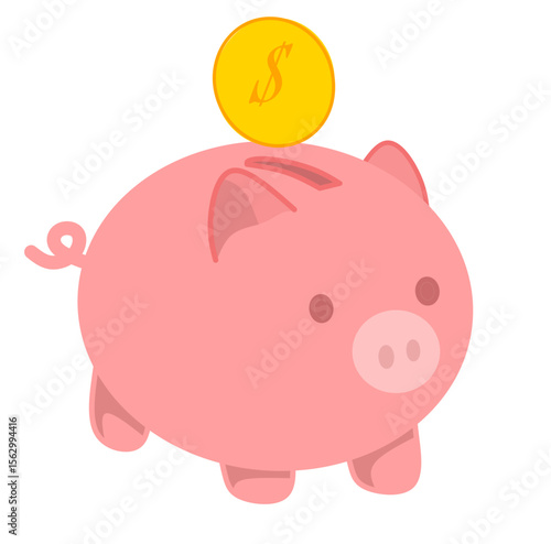 a pink piggy bank with coins on it. a place to save money. coins going into the piggy bank. coins falling on the piggy bank. suitable for business theme