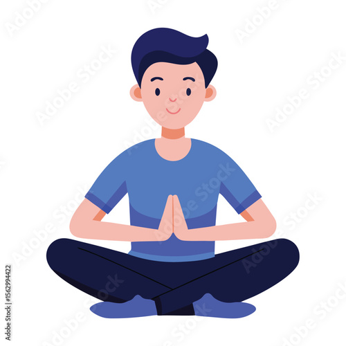 Young boy and girl cartoon vector illustration of people in yoga meditation pose