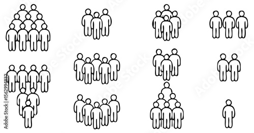 People icon set in line style. Crowd signs, Persons symbol, group symbol, for info graphics and website design logo. Isolated on white background, Vector icon illustration