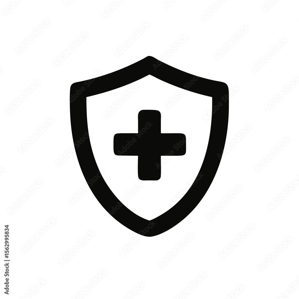 Fototapeta premium Medical health protection shield icon with cross. Healthcare medicine protect business concept, vector illustration