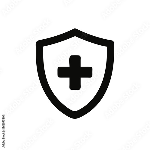Medical health protection shield icon with cross. Healthcare medicine protect business concept, vector illustration