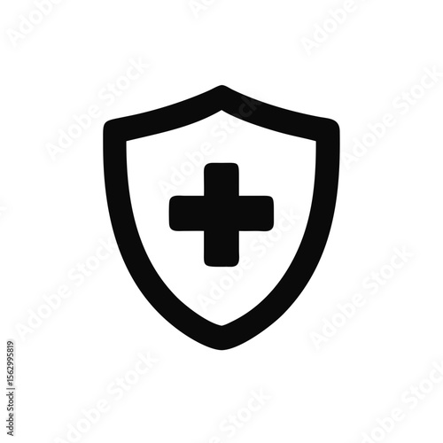 Medical health protection shield icon with cross. Healthcare medicine protect business concept, vector illustration