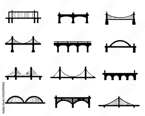 bridge icon set in flat style, bridge symbol isolated on white background, vector illustration