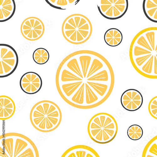 Trendy sunlight Summer pattern made with yellow lemon slice on bright light blue background. Minimal summer concept.