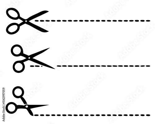 scissors icon set with cut line on white background