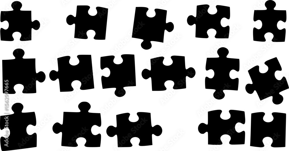 Naklejka premium black jigsaw puzzle pieces, isolated on white background